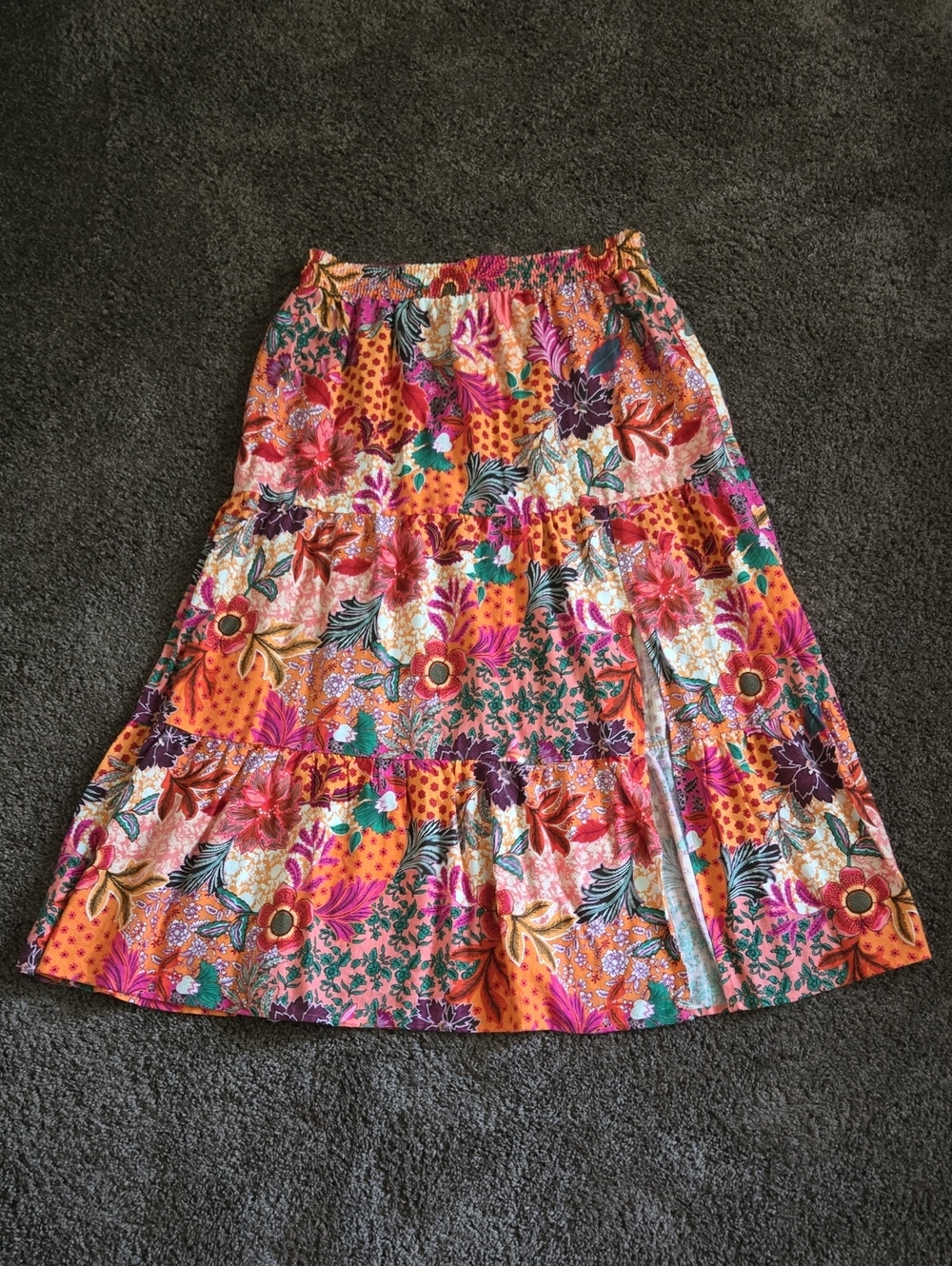 Ann Taylor Loft Pink Orange Coral Tiered Maxi Skirt M